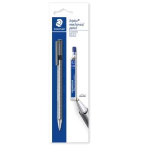staedtler pack de 1 portaminas triplus micro 774 de 0.7mm + 1 tubo de 12 minas diseño triangular ergonomico punta de metal retractil goma de borrar extralarga