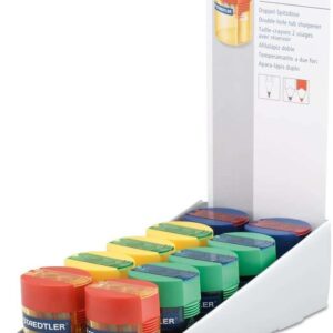 staedtler sacapuntas de 2 orificios con deposito para lapices de 8.2mm y 10.2mm colores neon surtidos