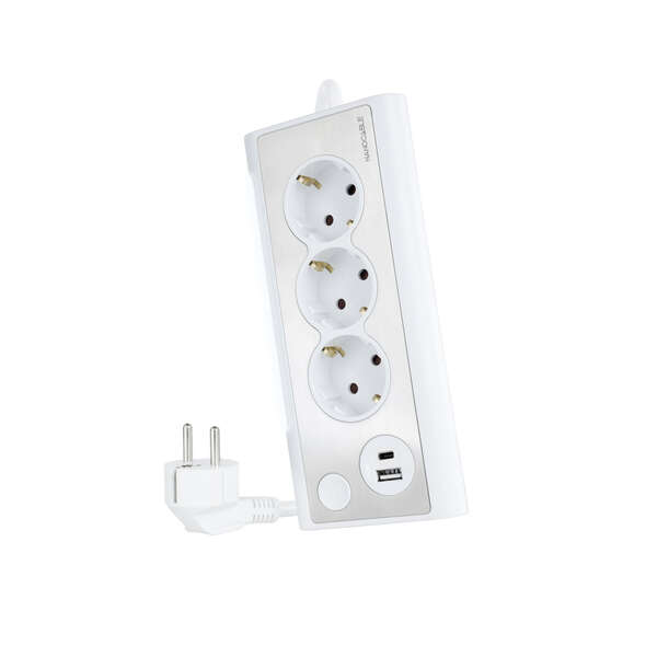 nanocable regleta de sobremesa con 3x shuckos, 1x usb c y 1x usb a iluminacion led con interruptor cable de 1.50m