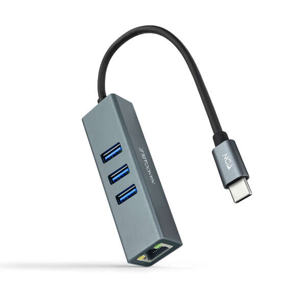 nanocable adaptador de red usb c a ethernet gigabit 10/100/1000 mbps + 3 puertos usb 3.0