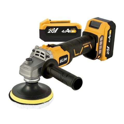 blim radial a bateria 115mm 20v 4ah + kit de pulido motor sin escobillas velocidad 1000/3000/4500/8500rpm agarre ergonomico incluye 2 baterias y maletin de transporte