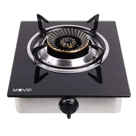 muvip cocina de gas inox 1 fuego cristal templado encendido piezoelectrico quemador de hierro fundido desmontable