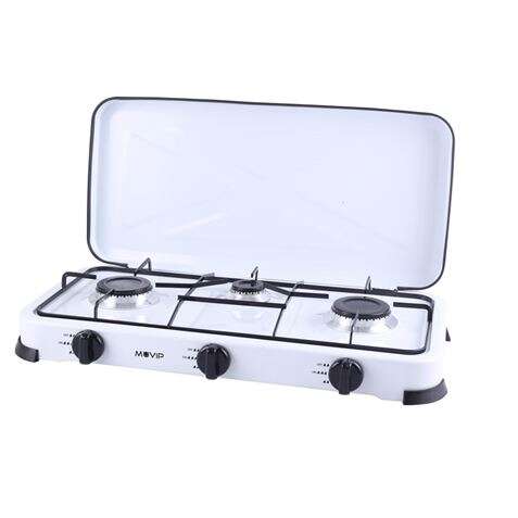 muvip cocina de gas 3 fuegos encendido manual rejillas extraibles tapa protectora