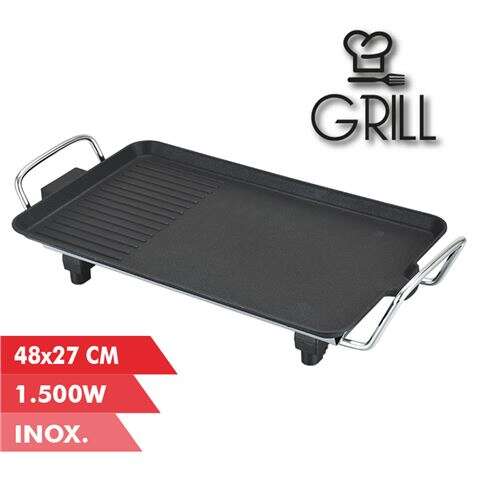 muvip plancha de asar electrica 1500w 2 zonas lisa y grill placa antiadherente asas tacto frio termostato extraible superficie 48x27cm