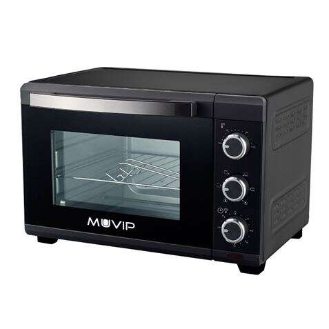 muvip horno 1600w 25l regulador de temperatura 100º 230º exterior de acero con revestimiento selector de tiempo puerta de cristal templado