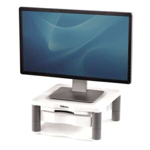 fellowes soporte para monitor plus ajustable en 5 alturas cajon de almacenamiento hasta 36kg color gris