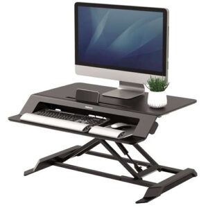 fellowes sit stand lotus estación de trabajo sistema de muelle a gas amplia plataforma superior plataforma inferior para raton y teclado color negro