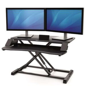 fellowes sit stand corsivo estación de trabajo sistema de muelle a gas amplia plataforma superior plataforma inferior para raton y teclado color negro