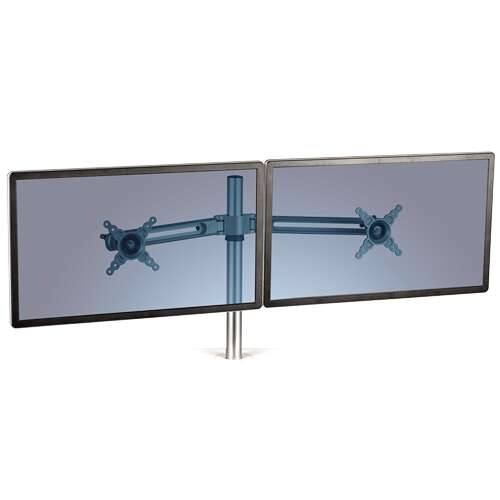 fellowes accesorio brazo doble para estación de trabajo lotus ajustable en altura hasta 26 pulgadas y 5.8kg color plata