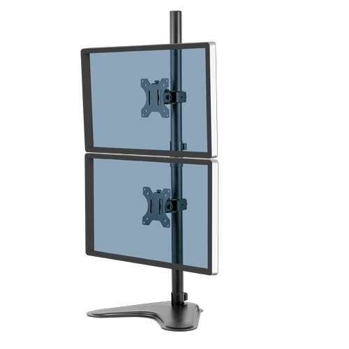 fellowes professional series soporte con peana para monitor doble en vertical hasta 32” y 16kg sistema de gestion de cables color negro