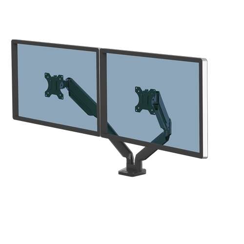 fellowes platinum series brazo para monitor doble hasta 32" y 8kg 2 puertos usb sistema de gestion de cables color negro