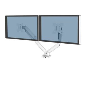 fellowes platinum series brazo para monitor doble hasta 27" y 9kg 2 puertos usb ajustable con muelle de gas color blanco