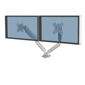 fellowes platinum series brazo para monitor doble hasta 27" y 9kg 2 puertos usb ajustable con muelle de gas color plata