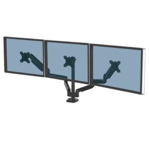 fellowes platinum series brazo para monitor triple hasta 27" y 7kg 2 puertos usb ajustable con muelle de gas sistema de gestion de cables color negro