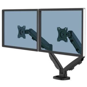 fellowes eppa brazo para monitor doble hasta 39" y 8kg ajustable con muelle de gas sistema de gestion de cables color negro