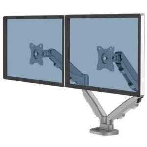 fellowes eppa brazo para monitor doble hasta 39" y 8kg ajustable con muelle de gas color plata