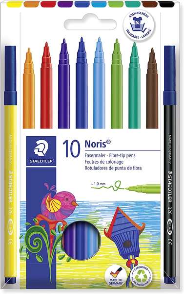 staedtler 326 pack de 10 rotuladores punta de fibra trazo 1.0mm aprox resistente a la presion tinta a base de agua antisecado colores surtidos