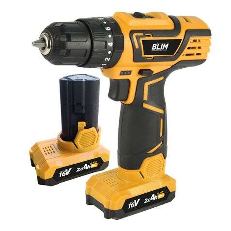 blim taladro percutor a bateria 16v 2ah 30nm par maximo 2 velocidades 0 400/0 1500rpm incluye 2 baterias y maletin de transporte