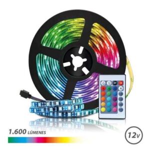 elbat tira led rgb 12v 1600lm 30 led por metro control remoto longitud 3m