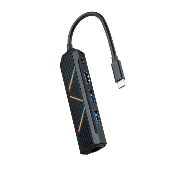nanocable 5 en 1 hub usb c 3.0 con 2x usb a 3.0, 1x usb c pd, 1x hdmi, 1x rj45 carcasa de aluminio cable de 0.15m