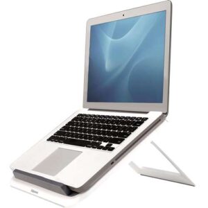 fellowes spire series soporte elevador para portatil ajustable en 7 angulos tope frontal plegable hasta 17 pulgadas y 4kg