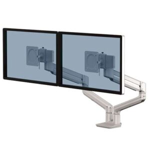 fellowes tallo brazo para monitor doble brazo giratorio de 270º sistema con muelle de gas hasta 9kg color plata