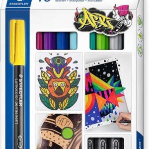 staedtler lumocolor 317 pack de 10 rotuladores permanentes punta media redonda trazo 1mm aprox capuchon con clip secado rapido colores surtidos