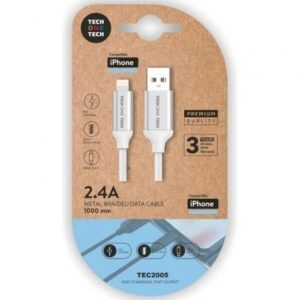 techonetech cable usb a macho a lightning macho 1m recubierto de nylon trenzado