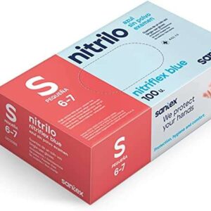 santex nitriflex blue pack de 100 guantes de nitrilo para examen talla s 3.5 gramos sin polvo libre de latex no esteriles color azul