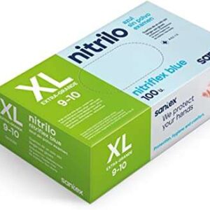 santex nitriflex blue pack de 100 guantes de nitrilo para examen talla xl 3.5 gramos sin polvo libre de latex no esteriles color azul