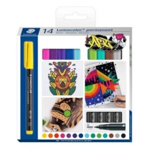 staedtler lumocolor 317 pack de 14 rotuladores permanentes punta media redonda trazo 1mm aprox capuchon con clip secado rapido colores surtidos