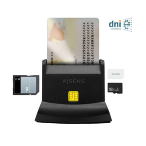 aisens lector de tarjeta inteligente dni usb c con lector de tarjetas sim, sd, micro sd, mmc, rs mmc, mmc micro color negro