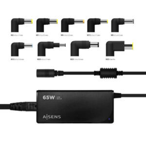 aisens cargador 65w automatico universal multitension para portatil con 9 conectores + usb a qc.3.0 color negro