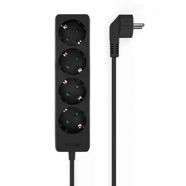 aisens regleta multiple de 4 tomas sin interruptor con cable 3×1.5mm2 1.4m color negro