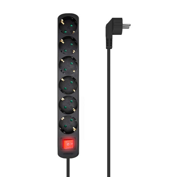 aisens regleta multiple de 6 tomas con interruptor con cable 3×1.5mm2 1.4m color negro