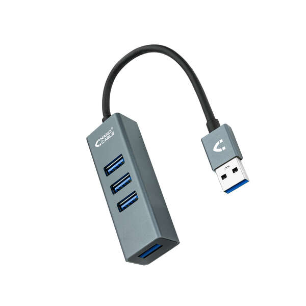 nanocable hub usb 3.0 4xusb3.0. usb a/m usb 3.0/h aluminio 10 cm color gris