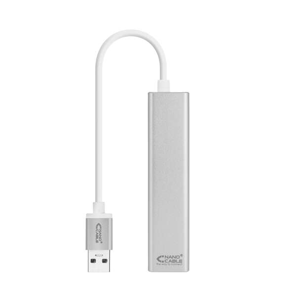 nanocable conversor usb 3.0 a ethernet gigabit + 3xusb 3.0 aluminio 15 cm color plata