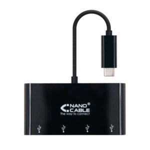 nanocable adaptador usb c a 4xusb 3.0. usb c/m usb 3.0/h 10 cm color negro