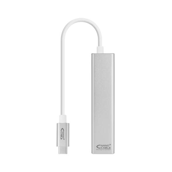 nanocable conversor usb c a ethernet gigabit + 3xusb 3.0 aluminio 15 cm color plata