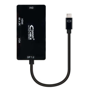 nanocable conversor usb c a svga / dvi / hdmi 3 en 1. usb c/m vga/h dvi/h hdmi/h 4k 10 cm color negro