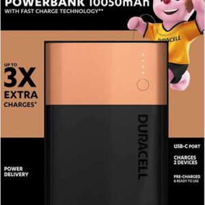 duracell bateria externa/power bank 10050mah pd 18w y qc 3.0 1x usb a, 1x usb c indicadores led 2 dispositivos simultaneamente