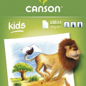 canson kids dibujo bloc encolado de 30 hojas a4 21x29.7cm 90g color blanco