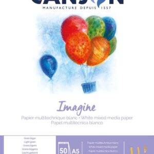 canson imagine bloc encolado de 50 hojas a5 grano fino 14,8x21cm 200g color blanco