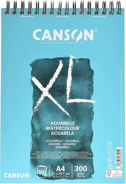 canson xl aquarelle album espiral microperforado de 30 hojas a4 grano fino 21x29.7cm 300g color blanco
