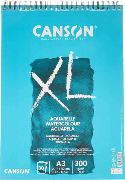 canson xl aquarelle album espiral microperforado de 30 hojas a3 grano fino 29.7x42cm 300g color blanco