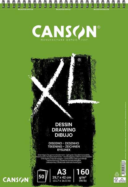 canson xl dessin ligero bloc de dibujo con 50 hojas a3 espiral microperforado 29.7x42cm 160g color blanco