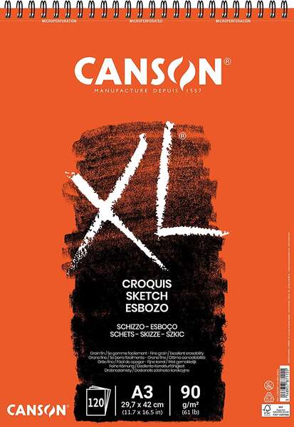 canson xl bloc de croquis con 120 hojas a3 espiral microperforado 29.7x42cm 90g color marfil