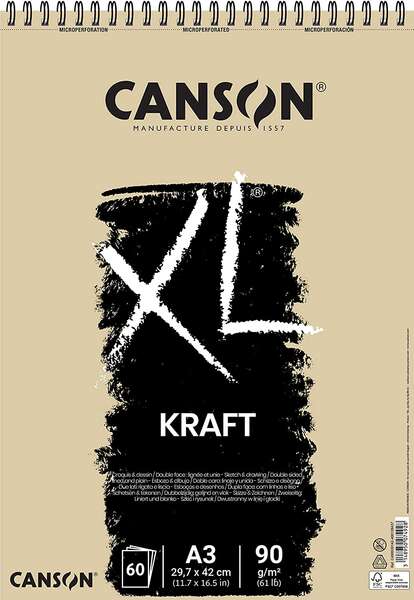 canson xl kraft rayado bloc de dibujo con 60 hojas a3 espiral microperforado 29.7x42cm 90g color beige