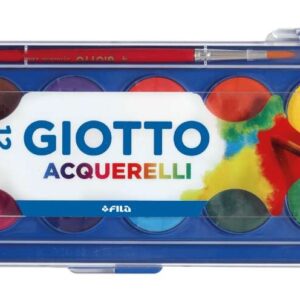 giotto estuche de 12 acuarelas de 30mm + pincel colores brillantes, intensos y vivos muy cubrientes colores surtidos