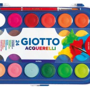 giotto estuche de 24 acuarelas de 30mm + pincel colores brillantes, intensos y vivos muy cubrientes colores surtidos